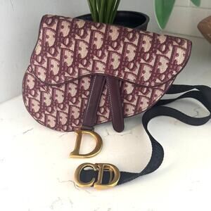 Dior Oblique Burgundy Saddle Belt Pouch‎ Bag Crossbody Strap 40" Authentic CoA